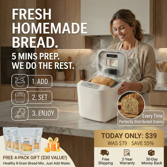 WorldMall 12-in-1 Automatic Bread Maker with Nut Dispenser & Delay Timer