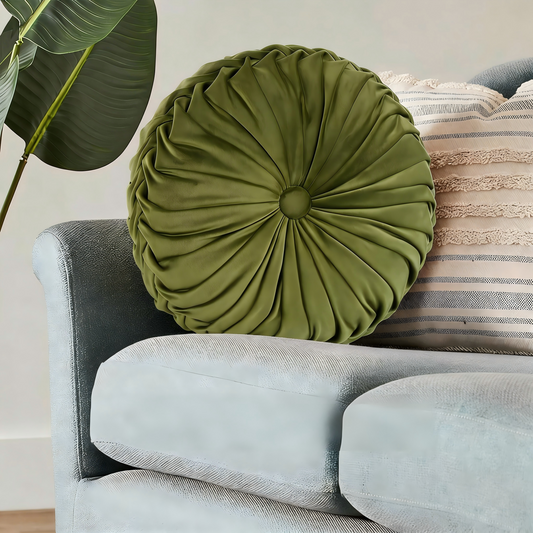 Round Pleated Velvet Throw Pillow for Home Decor
