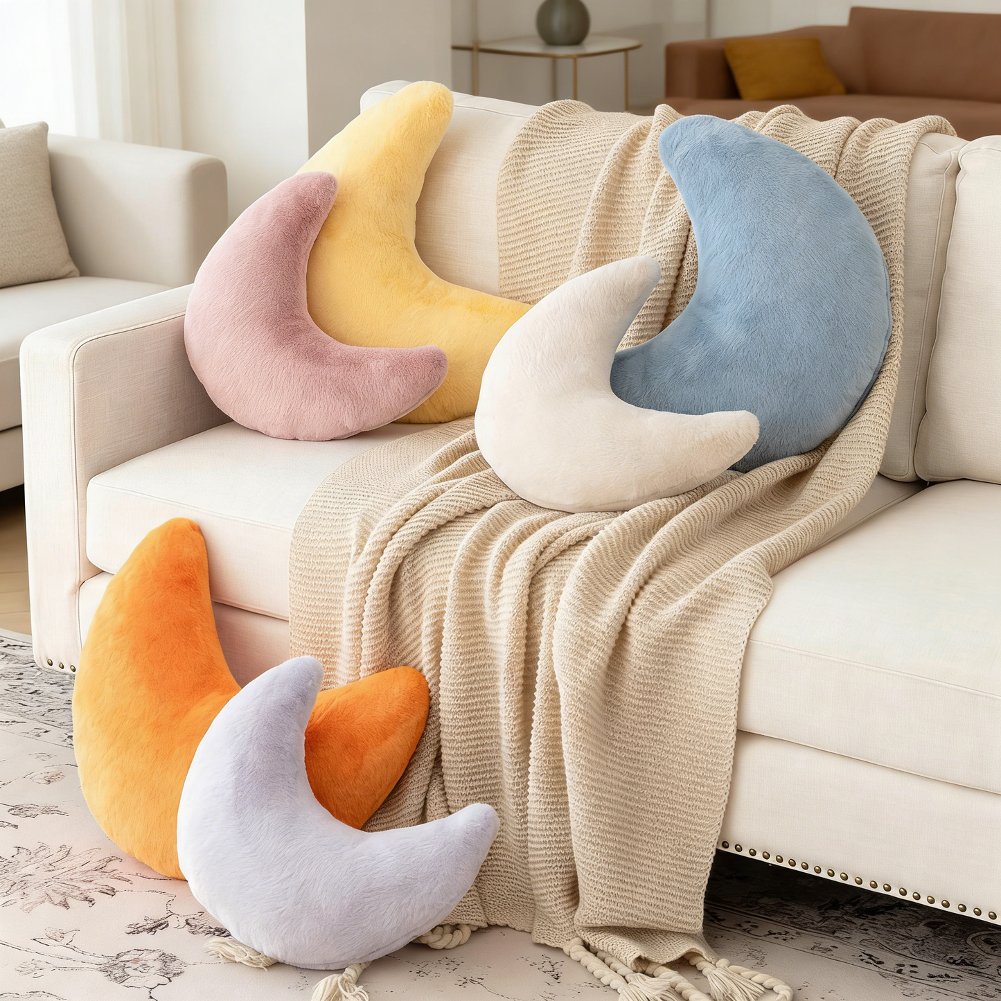 Moon Shaped Plush Throw Pillow for Home Decor