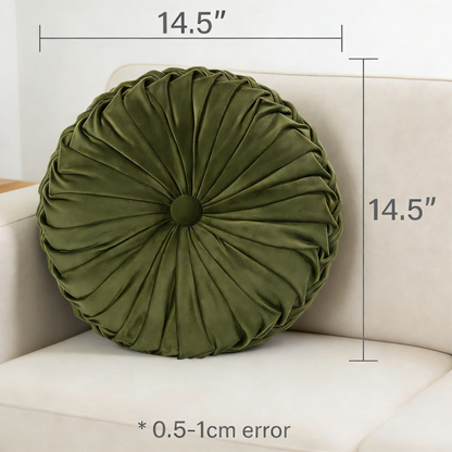 Round Pleated Velvet Throw Pillow for Home Decor