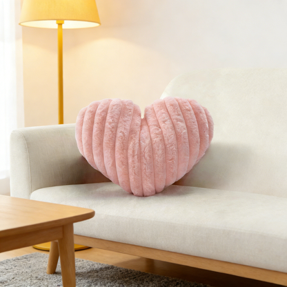 Ribbed Heart Shaped Plush Throw Pillow for Home Decor