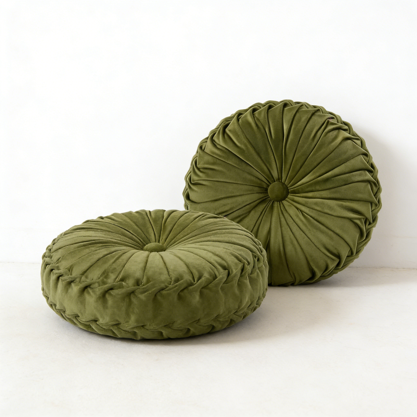 Round Pleated Velvet Throw Pillow for Home Decor