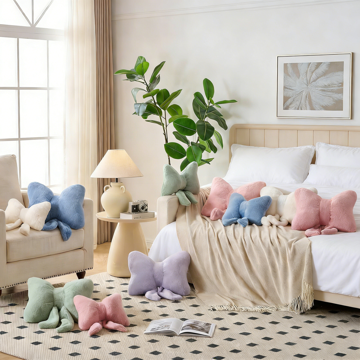 Bow Shaped Plush Throw Pillow for Home Decor