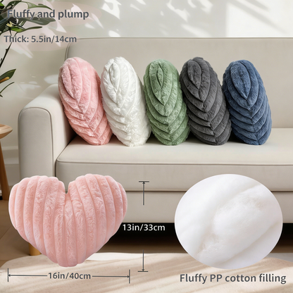 Ribbed Heart Shaped Plush Throw Pillow for Home Decor
