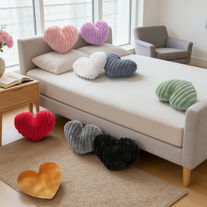 Ribbed Heart Shaped Plush Throw Pillow for Home Decor