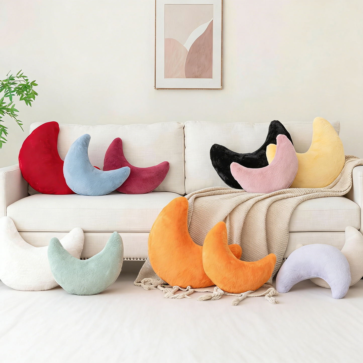 Moon Shaped Plush Throw Pillow for Home Decor