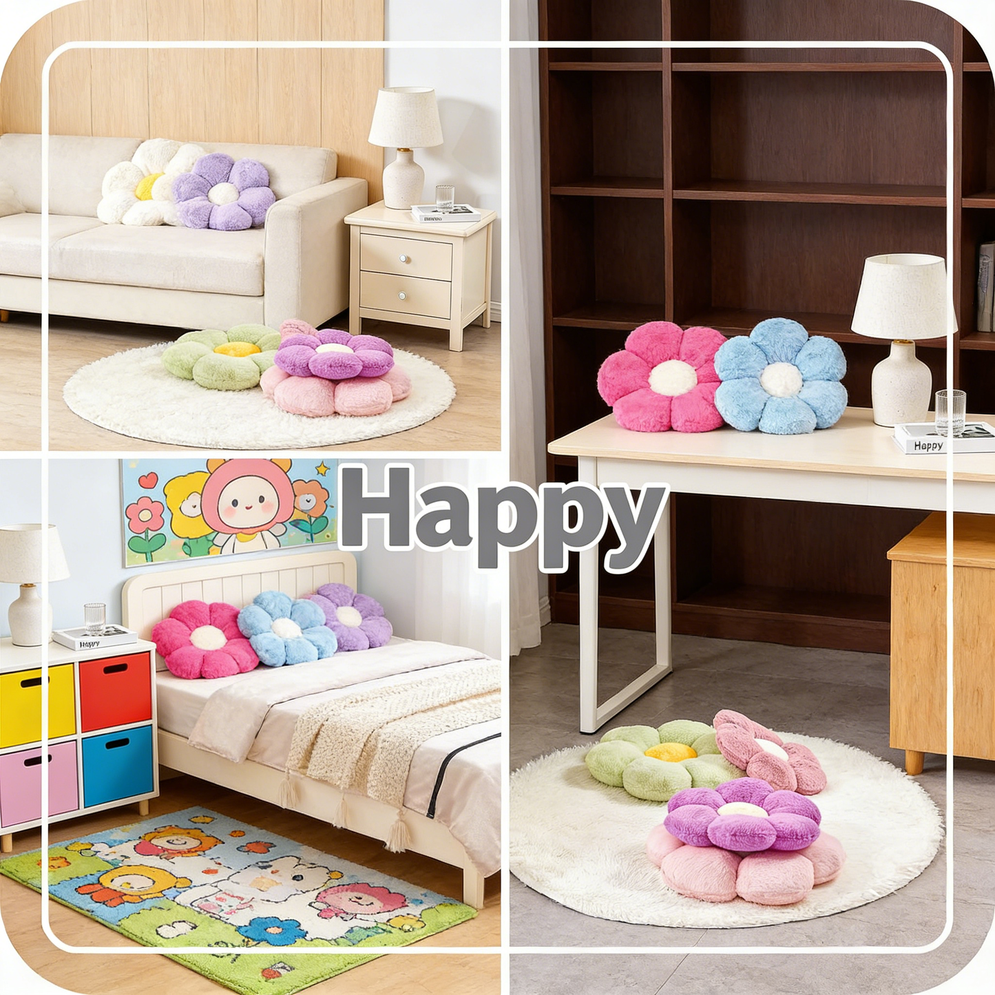 Flower Shaped Plush Floor Pillow Cushion for Home Decor