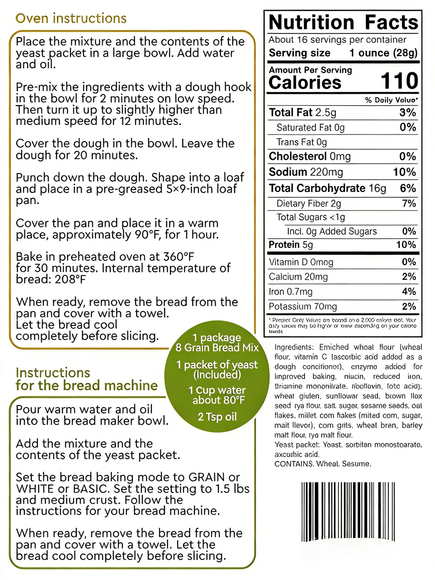 8 Grain Bread Mix for Oven & Bread Machine