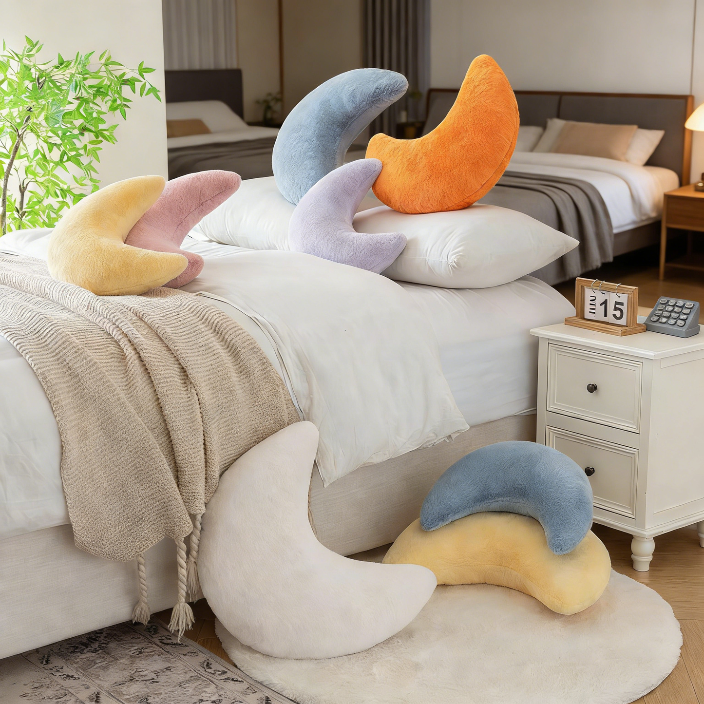 Moon Shaped Plush Throw Pillow for Home Decor