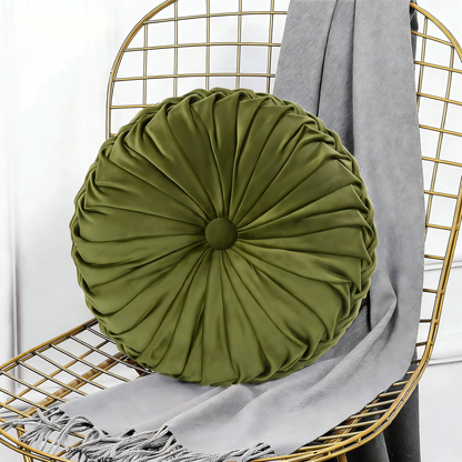Round Pleated Velvet Throw Pillow for Home Decor